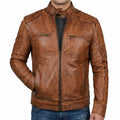 Men's Distressed Cognac Motorcycle Jacket - Vintage Genuine Leather Jacket