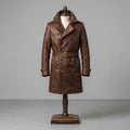 Men’s Brown Genuine Leather Trench Coat with Adjustable Belt