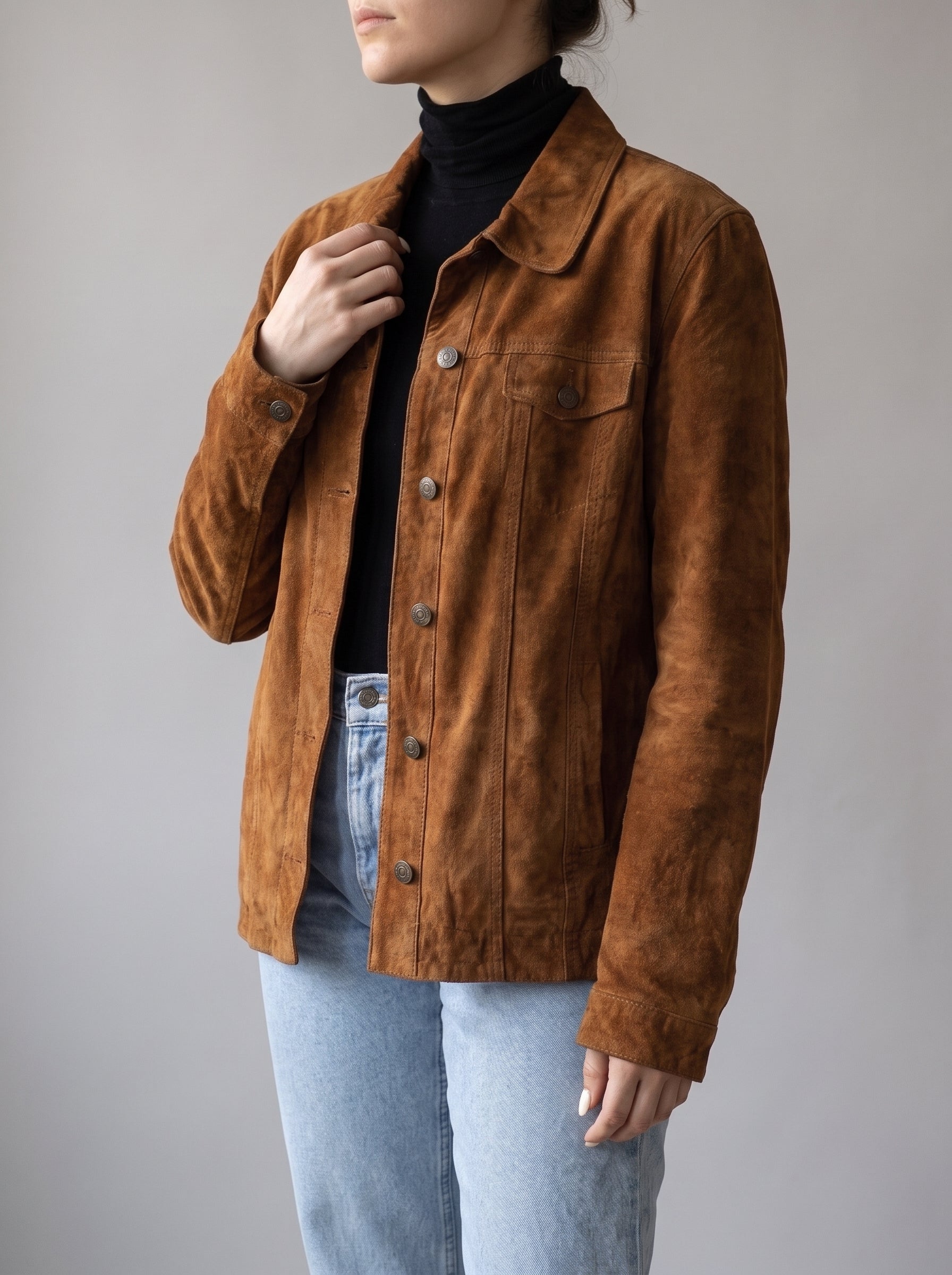 Women's Brown Suede Trucker Jacket