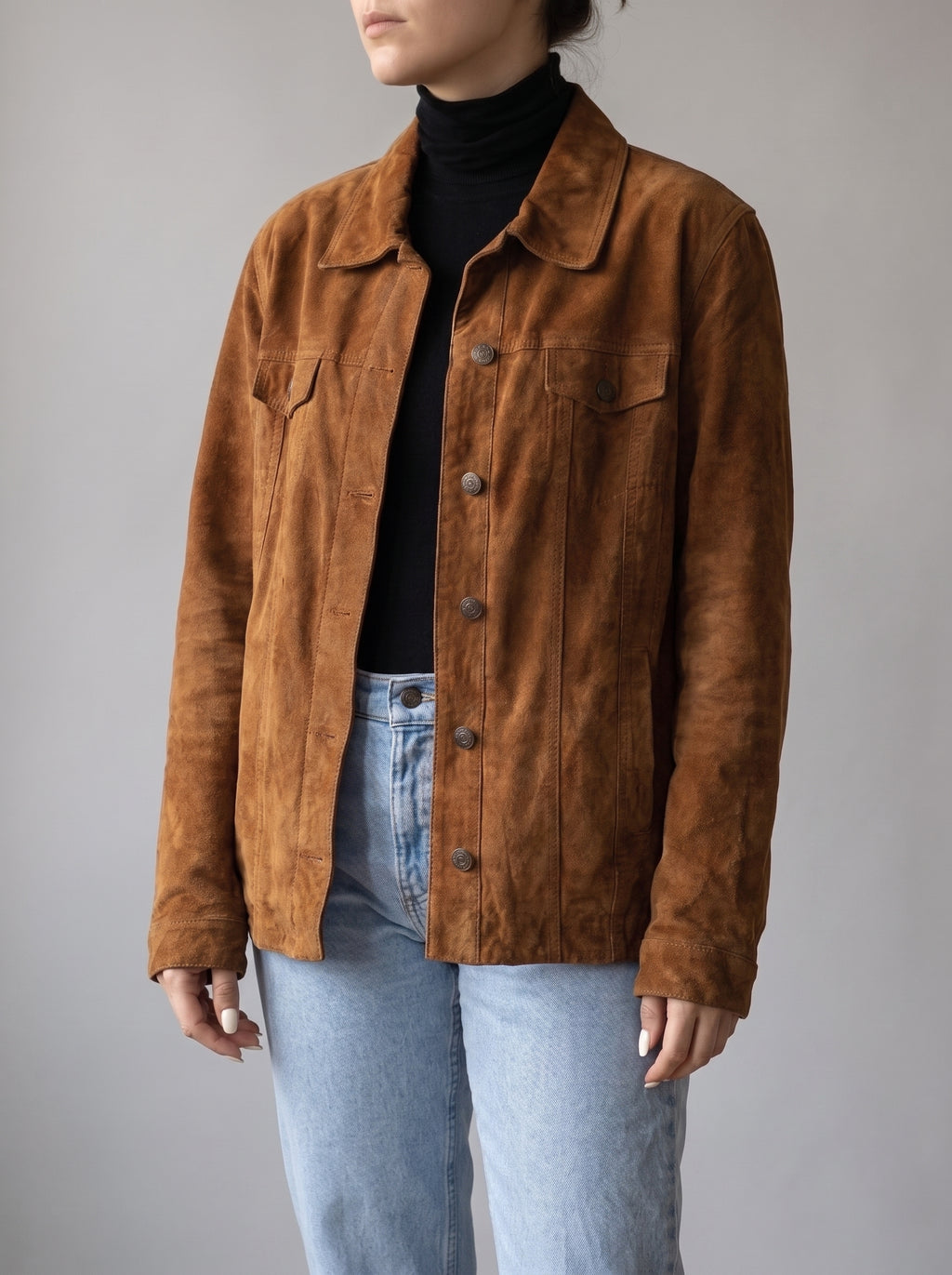 Women's Brown Suede Trucker Jacket