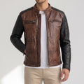 Men's Two-Tone Brown & Black Leather Café Racer Jacket