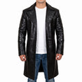 Men's Black Croc-Print Leather Long Coat - Luxury Full-Length Faux Leather Coat