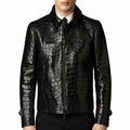 Men's Black Crocodile Print Leather Jacket - Luxury Faux Leather Jacket