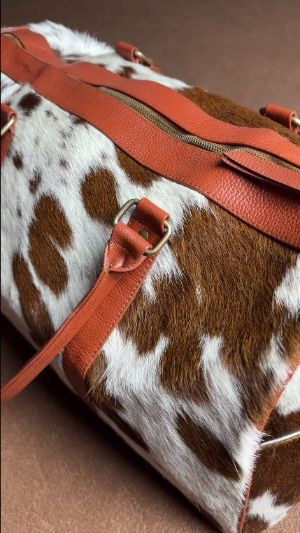 Cowhide Leather Travel Duffel Bag - Genuine Hair-On-Hide Weekender