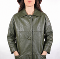 Olive Green Leather Longline Coat - Women's Oversized Swing Coat