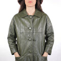 Olive Green Leather Longline Coat - Women's Oversized Swing Coat