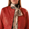 Red Leather Shirt Jacket — Women's Button-Front Epaulette Jacket