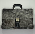 Black Leather Laptop Bag with Cowhide Trim – Slim Zip Portfolio Case