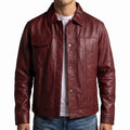 Men's Burgundy Leather Trucker Jacket - Genuine Leather Jacket