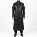 Black Leather Long Trench Coat - Men's Stand-Collar Full-Length Coat