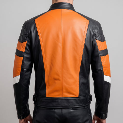 Black & Orange Leather Racer Jacket