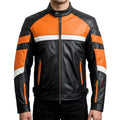 Black & Orange Leather Racer Jacket - Handmade Motorcycle Jacket