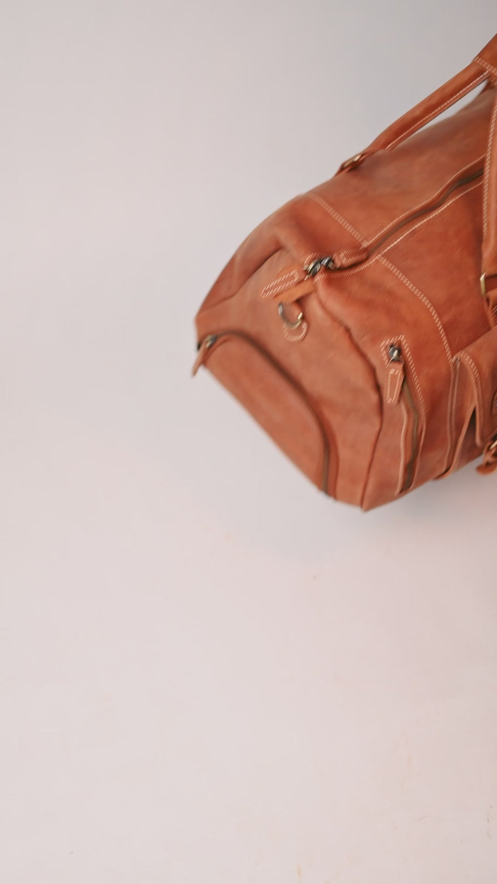 Tan Leather Weekender Duffel Bag - Travel Bag with Shoe Compartment
