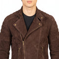 Men's Brown Suede Quilted Moto Jacket - Genuine Suede Biker Jacket