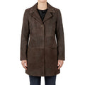 Brown Suede Longline Coat - Women's Notch-Lapel Button Coat
