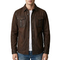 Men's Dark Brown Leather Shirt Jacket - Suede Leather Overshirt