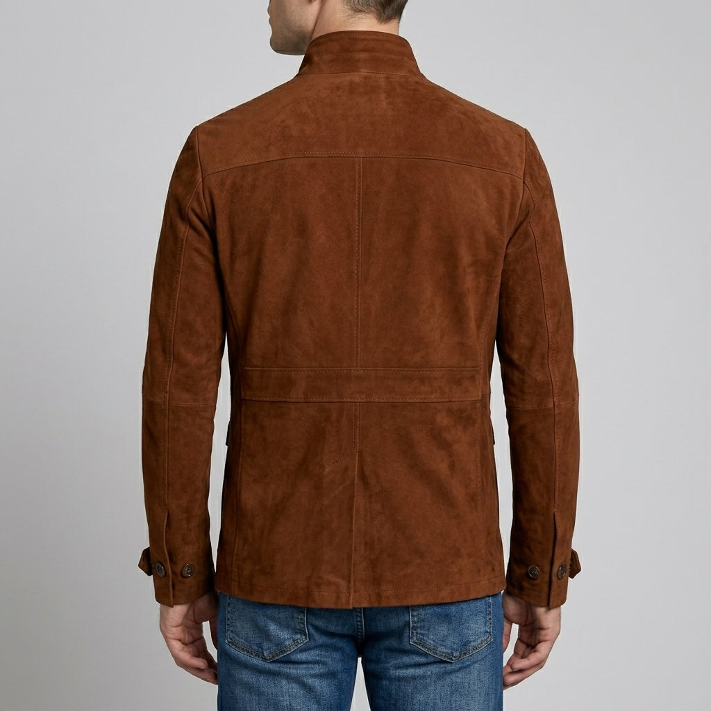 Men's Cognac Suede 4-Pocket Field Jacket - Genuine Suede Jacket