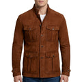 Men's Cognac Suede 4-Pocket Field Jacket - Genuine Suede Jacket