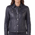 Black Leather Trucker Jacket - Women's Classic Snap-Front Jacket