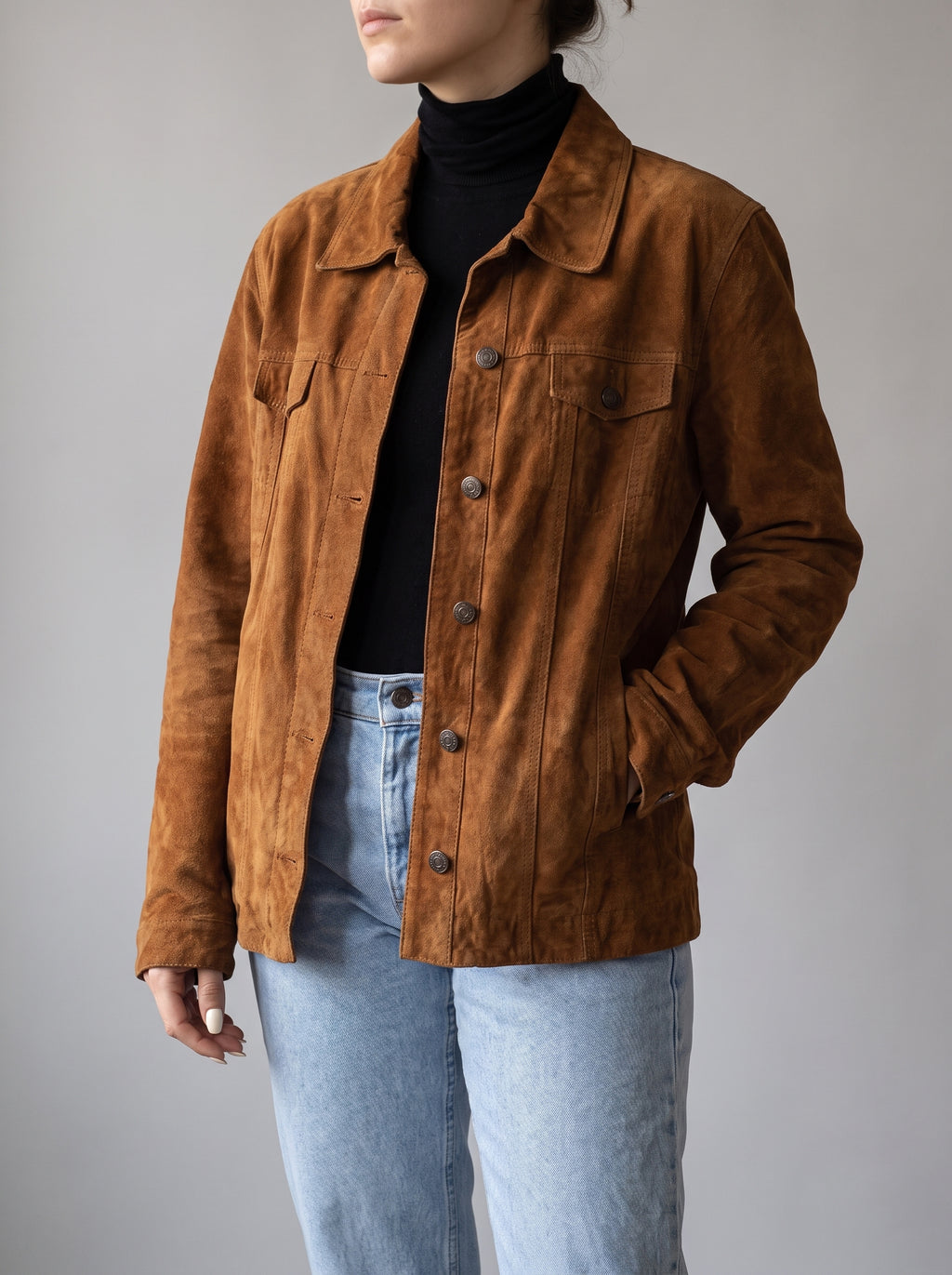 Women's Brown Suede Trucker Jacket