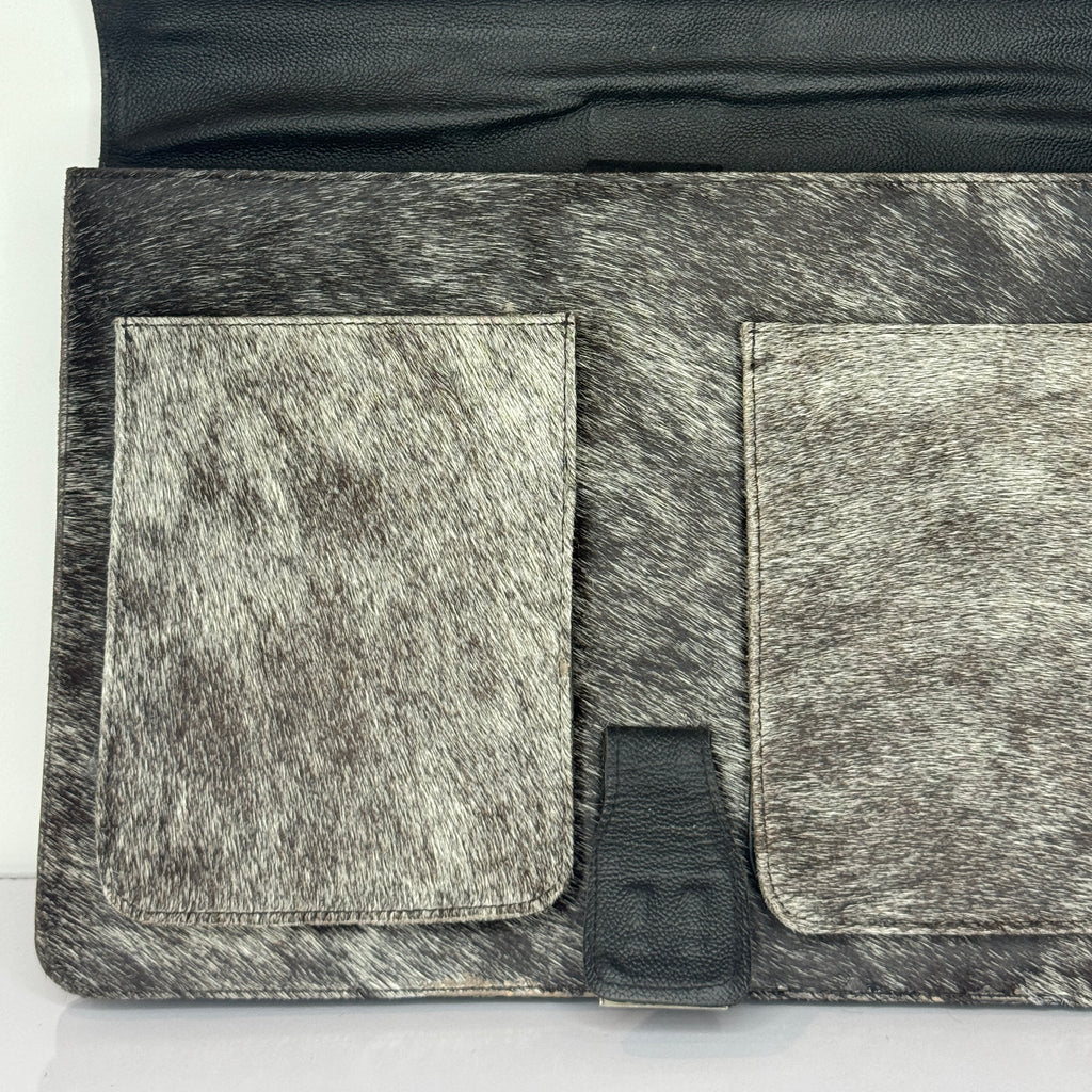 Black Leather Laptop Bag with Cowhide Trim – Slim Zip Portfolio Case