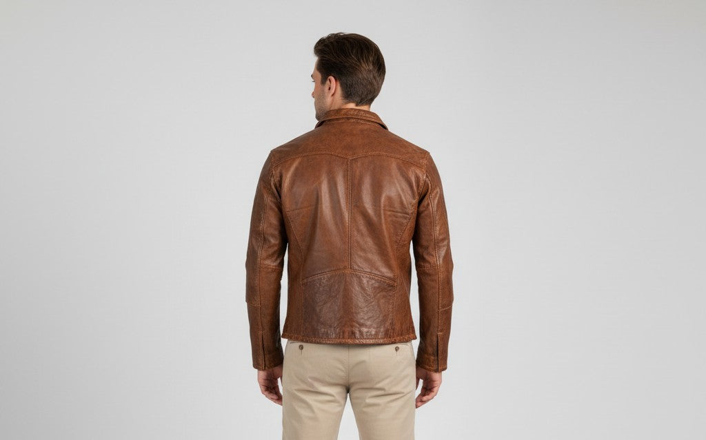 Men's Brown Waxed Leather Shirt Jacket