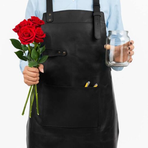 Black Leather Apron with Adjustable Straps