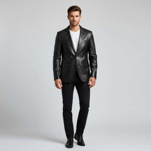 Handmade Slim Fit Black Leather Blazer: Men's Genuine Leather Coat