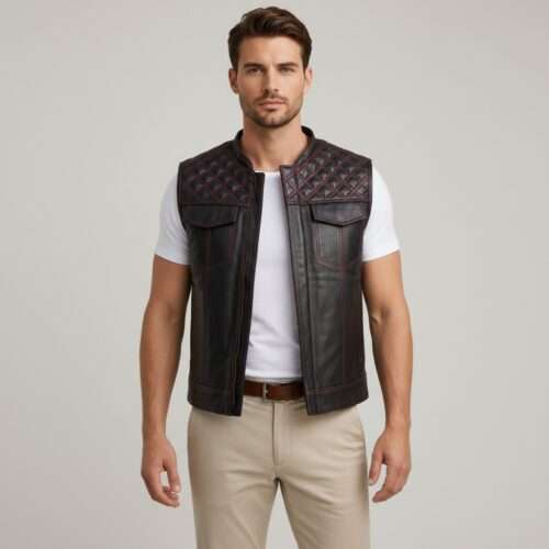 Men's Diamond Quilted Leather Motorcycle Vest/ Handmade Biker Vest/