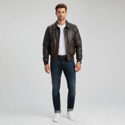 Men's Black Distressed Leather A2 Bomber Flight Jacket