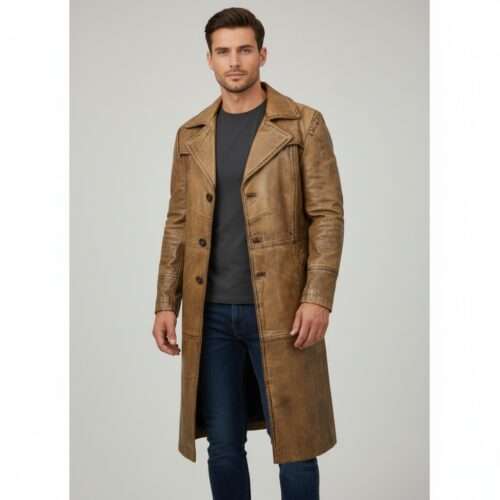 Men's Full Length Sheepskin Leather Duster Coat: Western Trench Style