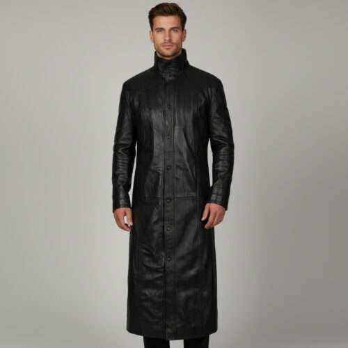 Men's Handmade Long Leather Trench Coat: Gothic Cosplay Duster