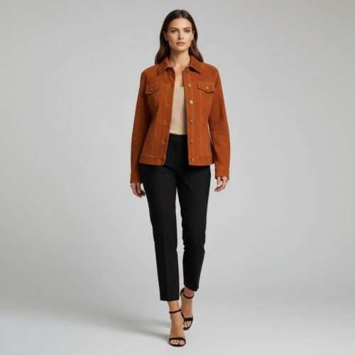 Women's Tan Brown Suede Trucker Jacket