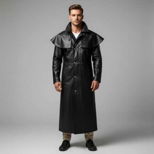 Handmade Long Length Leather Duster Coat/ Men's Gothic Steampunk Trench Cowboy Coat/